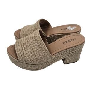 Soda Bertha Jute Chunky Platform Espadrille Mule Heeled Sandals Womens 8.5
